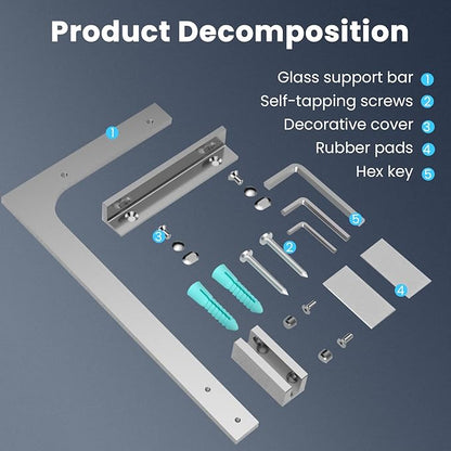 Shower Glass Support Bar, Both Sides Available, Frameless Bathroom Glass Clamp