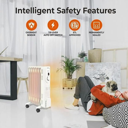Comfort Zone Electric Oil-Filled Radiant Radiator Space Heater, Never Refill