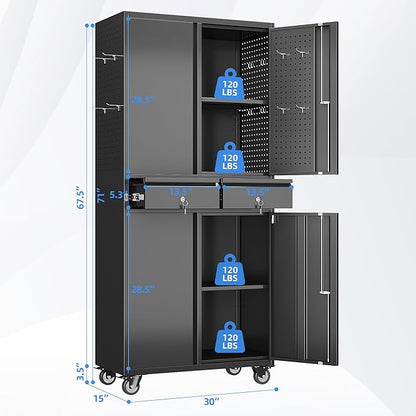 Garage Storage Cabinet with Wheels and Doors, Required Assembly