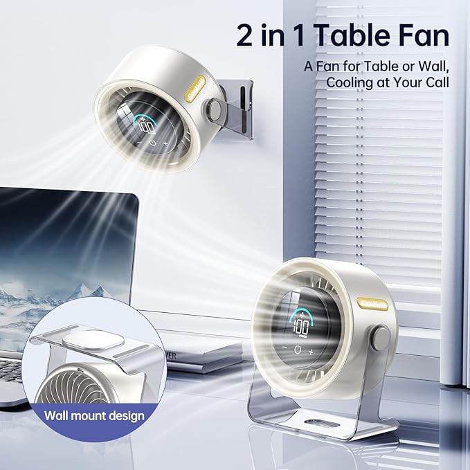 Coolhill USB Desk Fan for Bedroom: 100 Speeds Digital Display Quiet Table Fan