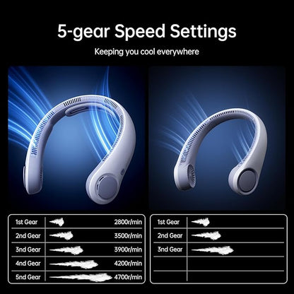 JISULIFE Portable Neck Fan Upgraded, Neckbrace Personal Hands Free, 5 Speed