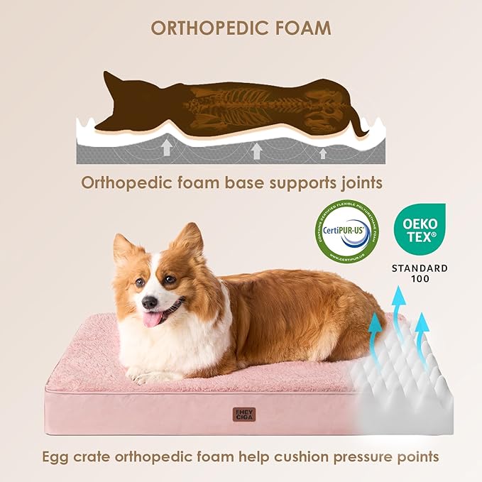 EHEYCIGA Orthopedic Dog Bed with Removable Washable Cover, Pink, 30x20 | Egg Crate Foam Support, Durable Oxford fabric, Non-Slip Bottom, Machine Washable, Soft Waterproof Plush Pet Bed Mat For Crate