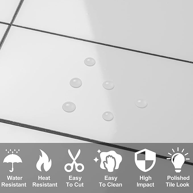 AULIGET 100-Piece Polished White Thick PVC Peel and Stick Backsplash
