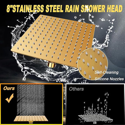 8"High Pressure Square Rain Shower Head and 2-in-1 Hand Shower.Equipped