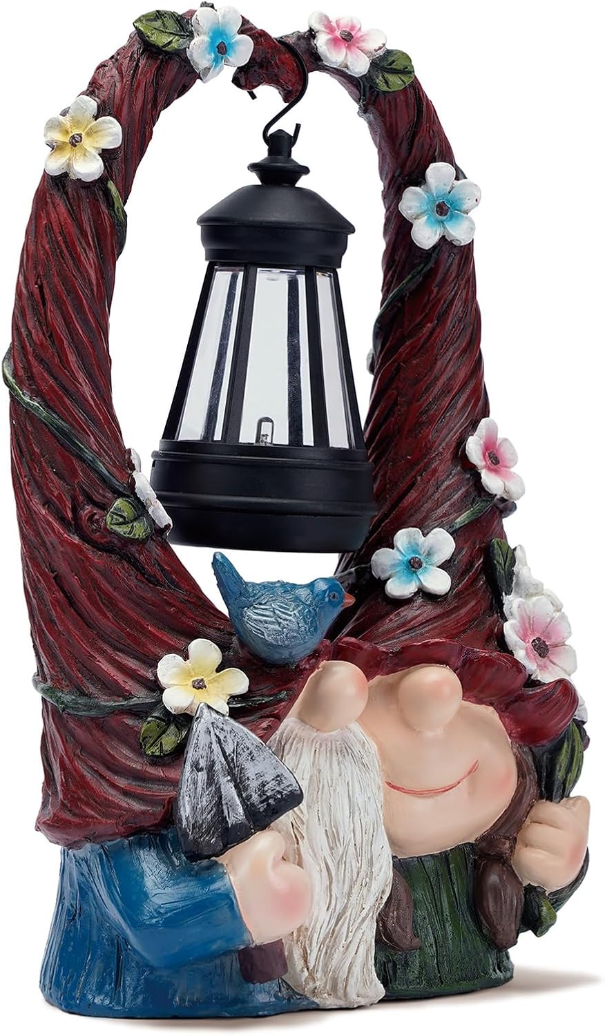 Outdoor Couple Gnome Decorations with Solar Light Lantern Double Cute Gnomes Resin Statues Outdoor Decor Gifts for Valentine's Day Anniversary(Couple Gnome)