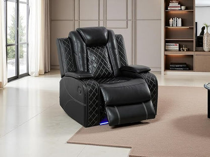 Dekmxas Living Room Furniture Sets, Black Air Leather Power Recliner Sofa Set with USB Port, Breathing Leather Power Reclining Sofa Set with Storage Console/LED Light for Living Room, Home Theater