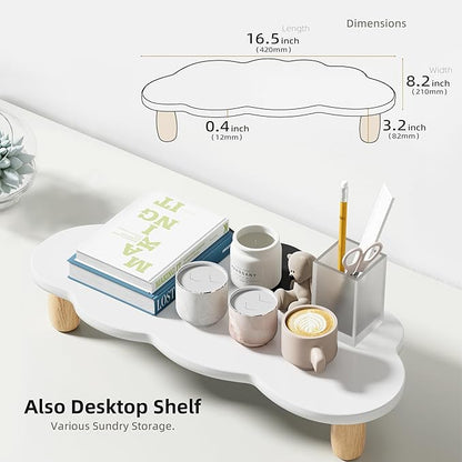 AFOOYO Monitor Stand Riser,Cloud-Shaped Sturdy Wood Computer Monitor Riser, Laptop Monitor Stand, Multi-Purpose Desktop Organizer Riser for Computer, Laptop, Printer, TV,White
