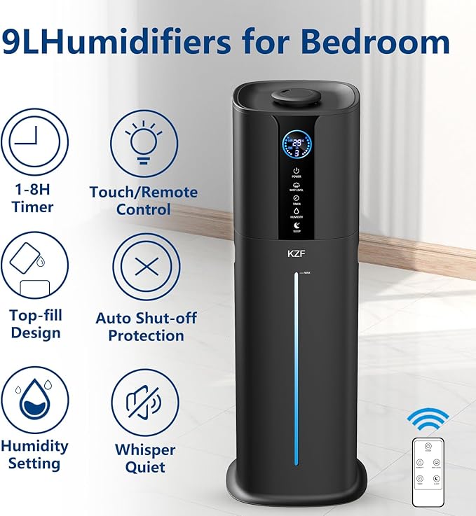 9L Smart Humidifiers for Bedroom Large Room, 2.3Gal Cool Mist Top Fill Diffuser