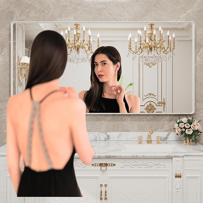 LOAAO 72x32 Inch White Metal Framed Bathroom Mirror