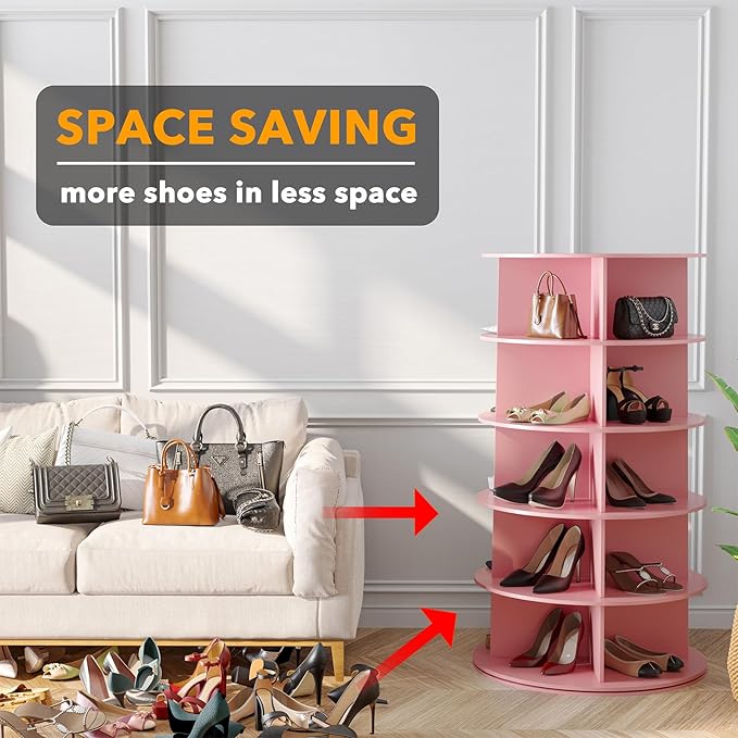 SpaceAid 5 Tier Rotating Shoe Rack Tower, Spinning Shoe Display Lazy Susan