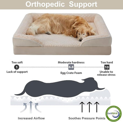 WNPETHOME Orthopedic Washable Dog Bed Large for Senior Dog Cozy Sleep | Waterproof Big Soft Dog Couch Sofa Bed for Dogs Relax with Removable Cover Supportive Comfort Pet Bed Beige 36x27 Inch