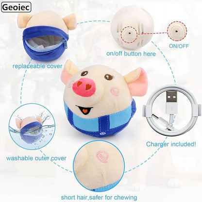 Interactive Dog Toys,Active Moving Pet Plush Toy,2025 New shaking dog ball pig dog toy Interactive Dog Ball with song Squeaky Moving Dog Ball Toy,Rechargeable Toys to Keep Them Busy Dog Toys(Bule Pig)