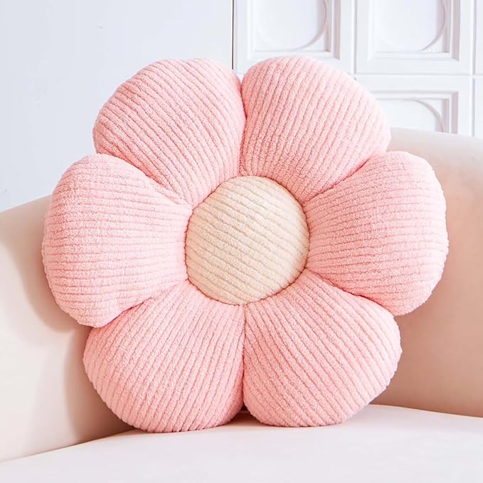 VBGYA Pink Flower Decorative Throw Pillows, Cute Daisy Shaped Plush Aesthetic Pillow, Soft 19.6" Floor Seat Cushion