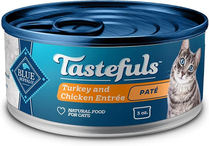 Blue Buffalo Tastefuls Wet Cat Food Paté, Made with Natural Ingredients | Turkey and Chicken Entrée, 3-oz. Cans (24 Count)