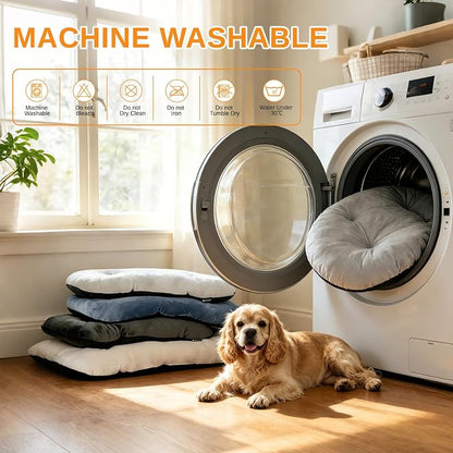 Washable Oval Medium Dog Bed, Silver-Tipped High-Resilience, Light Gray | Non-Slip Bottom Prevents Sliding, Soft Plush Short Fur, Machine Washable, Ideal for Crates/Apartments/Cozy Nooks,29"x18"x2.8"
