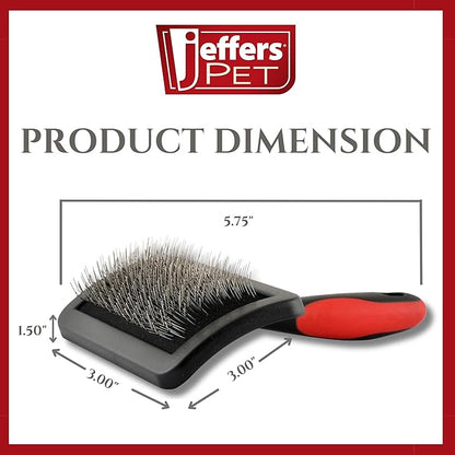 Jeffers Pet Soft Pin Universal Slicker Brush for Dogs & Cats – Soft, Flexible Bristles for Sensitive Skin, Curved Head for Better Coat Penetration, Non-Slip Grip – Black, Red - Small