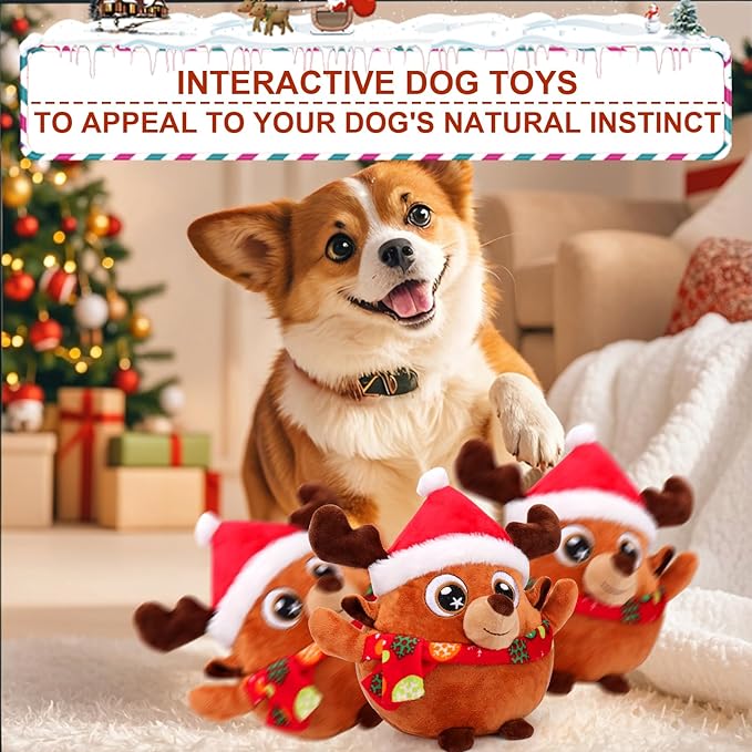 BABORUI Interactive Dog Toys Antlers, Jumping Squeaky Dog Toys with Recording and Music Modes, Rechargeable Moving Dog Christma Toys for Small/Medium/Large Dogs to Keep Them Busy(Antlers)