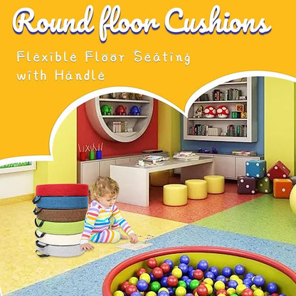 M Mute Touch 6 Pcs Flexible Floor Cushion for Classroom, Floor Cushions Easy to Clean and Carry,16''x16''x2'' Soft Cushion for Learning Sitting Daycare School Chair Yoga and Meditation (Linen)