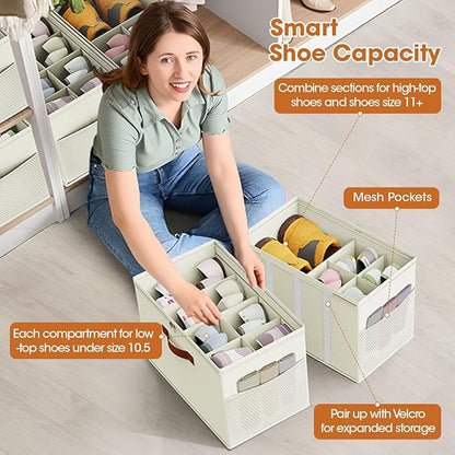 2 Pack Shoe Organizer for Closet, Foldable Shoe Storage Organizer