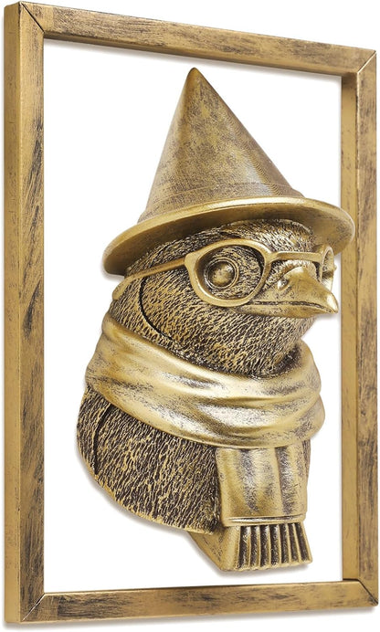 Animal Heads Wall Decor (Includes Metal Frame) Resin Animals Sculptures Head Wall Hanging Decoration Gold vintage Wall Sculpture for Living Room Bedroom Office (Penguin)
