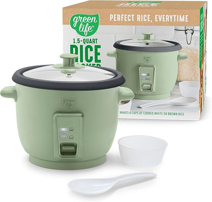 GreenLife Rice Cooker with Removable PFAS-Free Ceramic Nonstick Pot, 3-Cups