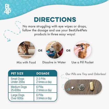 Dog Eye Care & Infection Treatment, Natural Dog Supplements for Conjunctivitis, Swelling, Dry Eyes and Discharge, Easy to Use, No More Struggle with Canine Drops, 400 Small Pills