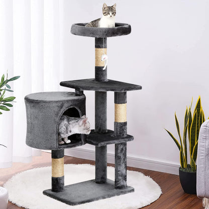 BestPet Cat Tree 36 inch Tall Scratching Toy Activity Centre Cat Tower Cat Condo Multi-Level Furniture Scratching Posts for Indoor Cats,Light Gray
