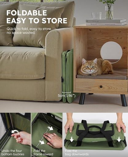 Pecute Cat Carrier Stable, Pet Carrier with Privacy Partition,Green | Safe For Car Travel, Stable Steel Frame, Soft-Sided Pet Carrier Bag For Dogs And Cats Up To 11lbs, Foldable Design.