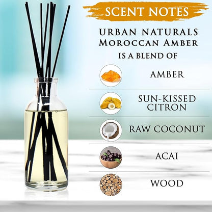 Urban Naturals Moroccan Amber Essential Oil Reed Diffuser Gift Set | Golden