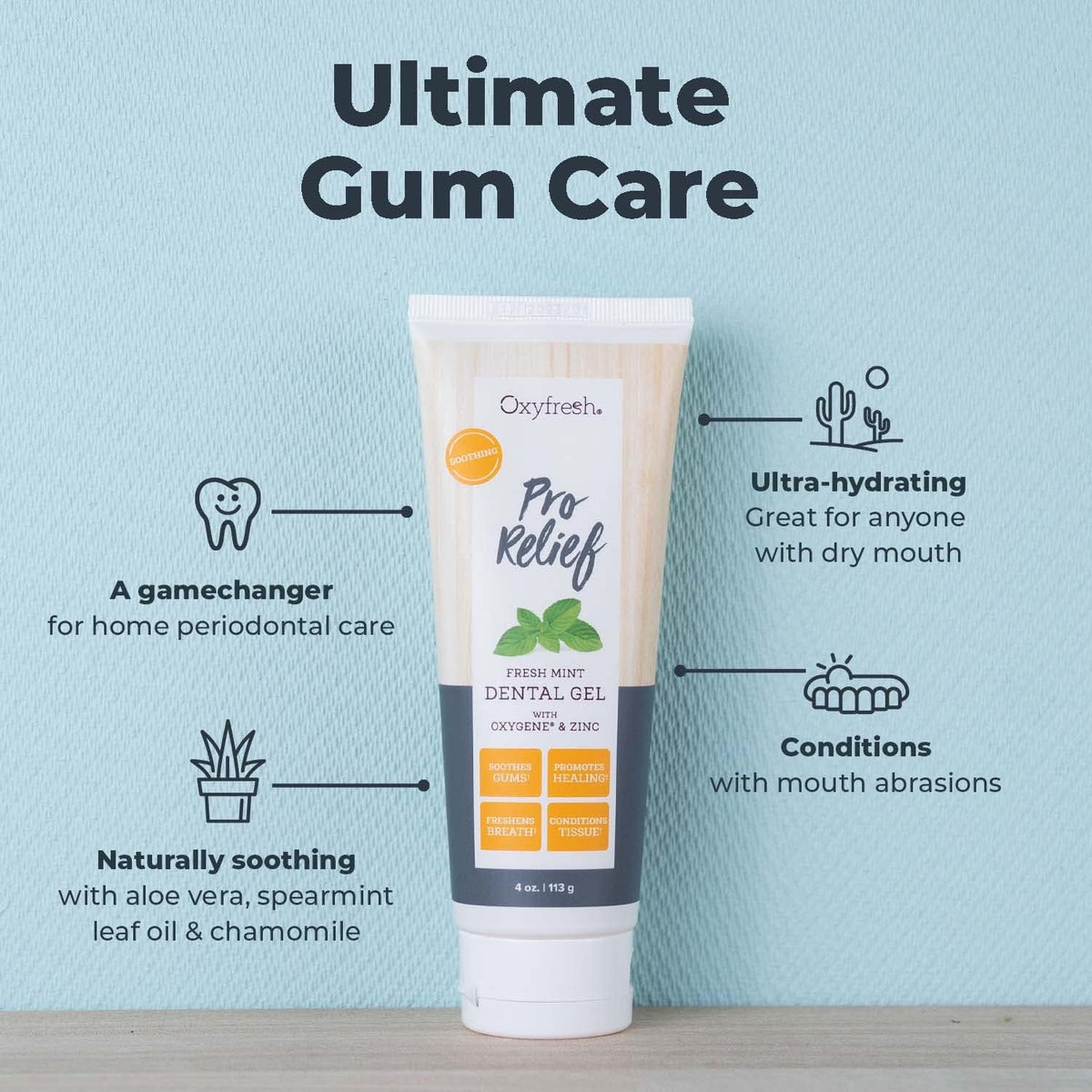 Oxyfresh Premium Pro Relief Dental Gel with Zinc –Infused with Aloe Vera, Chamomile and Xylitol – Dentist Recommended to Help Soothe Gum Tissue. 4 oz.