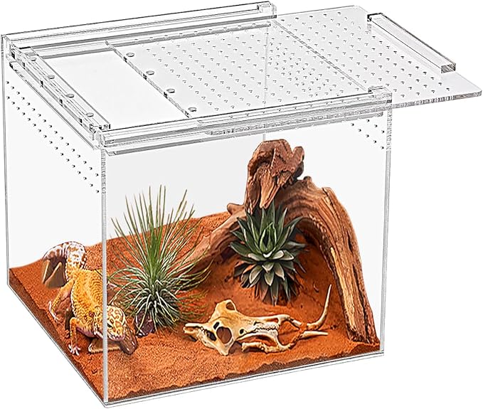 Reptile Terrarium,6.8" x 6.8"x 6" Reptile Breeding Box, Magnetic Acrylic Enclosure，for Tarantula，Hermit Crab，Jumping Spider，Iguana，Leopard Gecko，Bearded Dragon, Insect, Mantis, Scorpions.