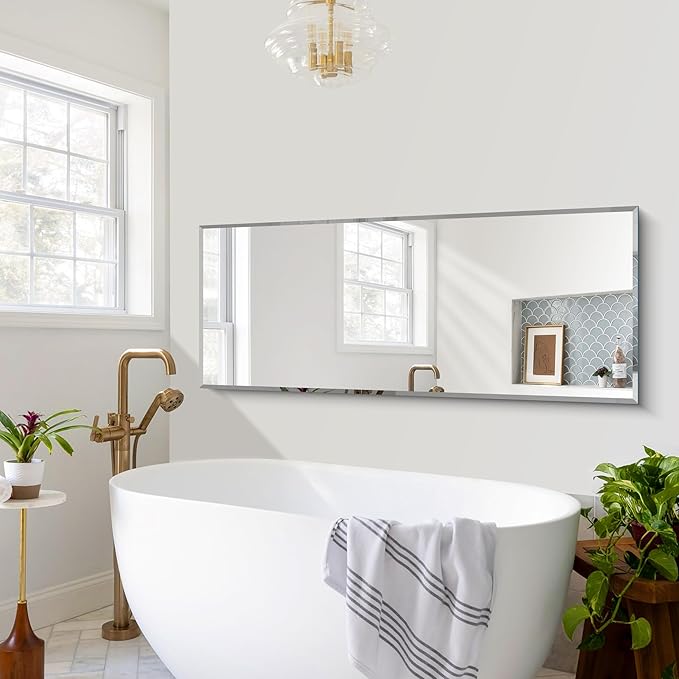 CILIBER Beveled Mirror, 24x60 Large Frameless Beveled Bathroom Mirrors