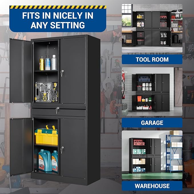 71" Metal Cabinet-Black Heavy Duty Storage File Cabinet Steel Tool Cabinets