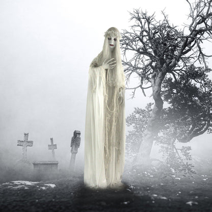 Haunted Hill Farm Life-Size Scary Ghost Bride, Halloween Animatronic with Touch Activated Lights and Sound, Battery Operated Indoor or Covered Outdoor Halloween Decorations, Creepy Halloween Prop
