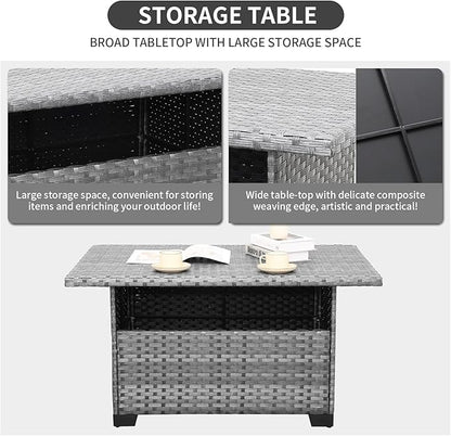 Rattaner 9-Piece Outdoor Sectional Wicker Furniture Set Patio Furniture Conversation Couch Set Large-Size Storage Table with Thicken(5") Anti-Slip Light Grey Cushions Cover