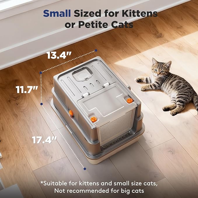 FURTIME Small Stainless Steel Litter Box with Lid for Kitty, Metal Enclosed Cat Litter Box for Small Cats, Kitten Cat Box with High Sided Enclosure & Scoop, Odor Free, Anti-Leakage, Grey