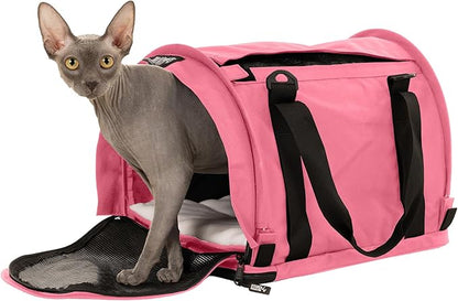 SturdiBag Pro 2.0 Pet Travel Carrier with Flexible Height for Cats and Dogs | Soft Sided Pet Carrier Bag with Safety Clips and Seatbelt Straps for Airplane or Car Travel | Medium, Soft Pink