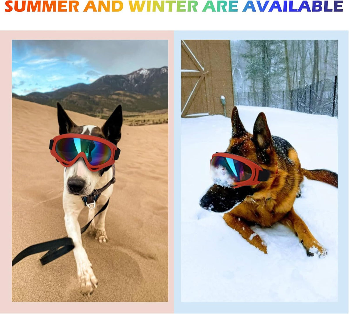 Winproof Adjustable Strap Dog Sunglasses, UV Protection, Soft Goggles (Red Frame)