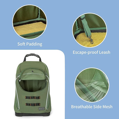 Petsfit Pet Dog Carrier Backpack with Upgraded Weight Reduction Design, Cat Dog Backpack with Large Ventilations, Easy-Fit for Traveling Hiking Camping for Small Medium Dogs and Cat, Green