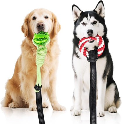 Dog Outdoor Bungee Solo Hanging Toy, Tether Tug of War Toys for Pitbull Small Large Aggressive Chewers Dogs to Exercise, Durable Interactive Tug Toy, Dog Rope Toys (3 Chew Ropes,1 poop bag)