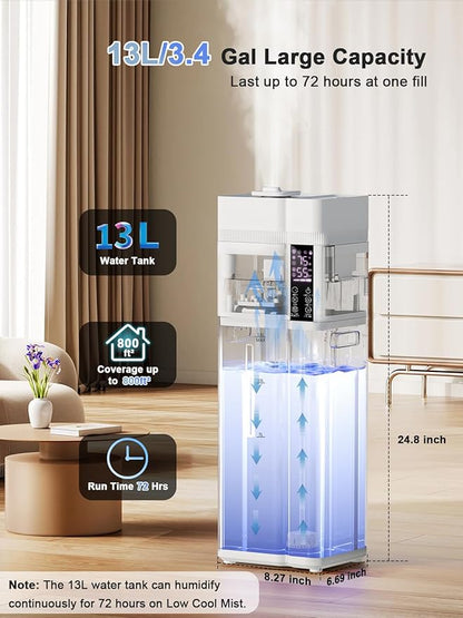 Zeova 13L/3.4Gal Humidifiers for Bedroom, Ultrasonic Warm & Cool Mist