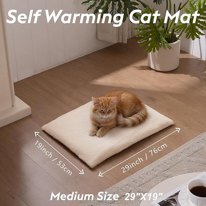 Self Warming Cat Bed, Heating Cat Pad, Extra Soft Flannel Surface, Removable ＆ Washable, Thick Thermal Mat with Non-Slip Bottom (Ivory, 29" X 19")