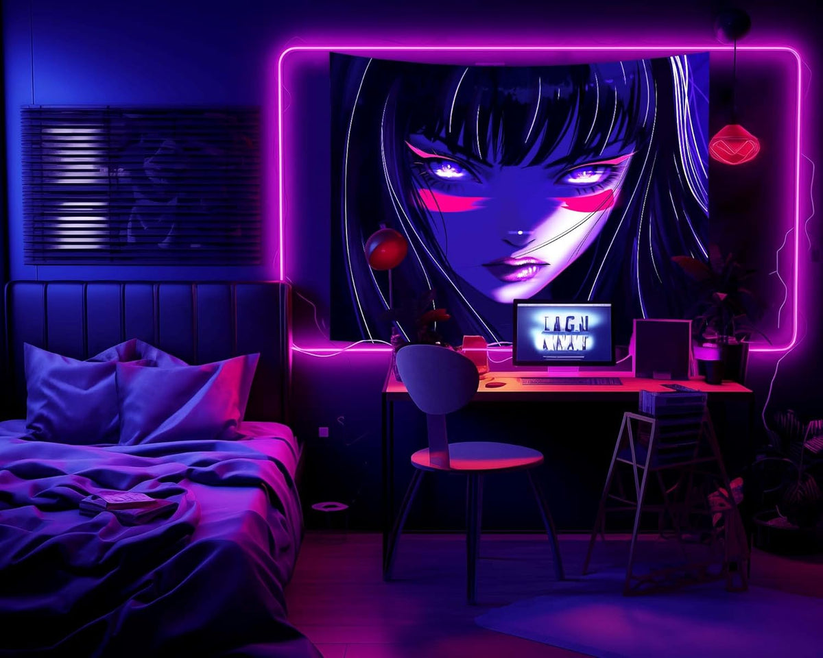 dueeia Blacklight Anime Girl Tapestry Wall Hanging Japanese Cool Black Light Glow in the Dark Uv Tapestries for Boys Girls Bedroom Aesthetic Living Room Dorm Wall Decor (59.1"x39.4")