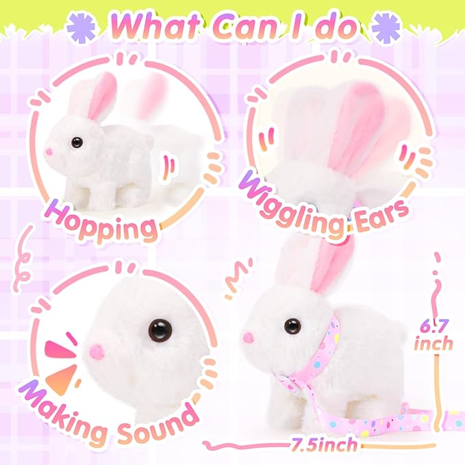 Tagitary Plush Toys Interactive Bunny for Kids That Wiggling Ears,Hopping,Twitching Nose with Sounds,Realistic Rabbit Toy with Leash,Golden Egg,Wind Up Toys,Easter Birthday Gift for Toddlers