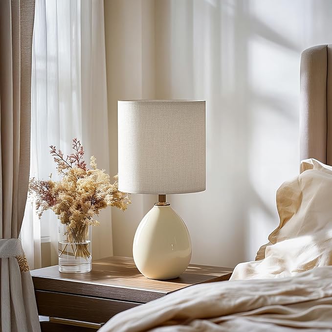18.5" Table Lamp Set of 2 for Living Room Bedroom, Bedside Lamps for Night Stands, Desk Nightstand Lamp Dimmable, Modern Linen Cream Ceramic Lamps