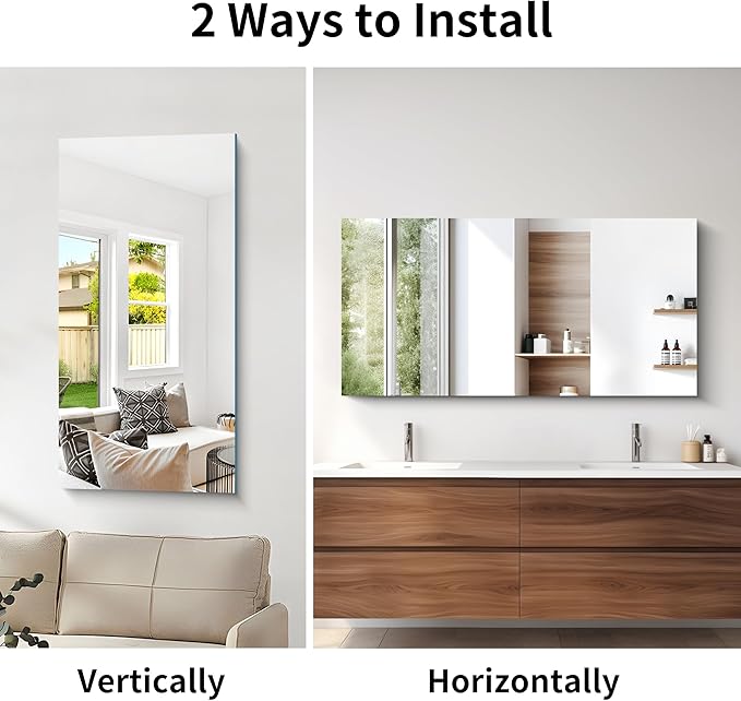 CILIBER Frameless Mirror, 24x48 Inch Large Bathroom Mirrors
