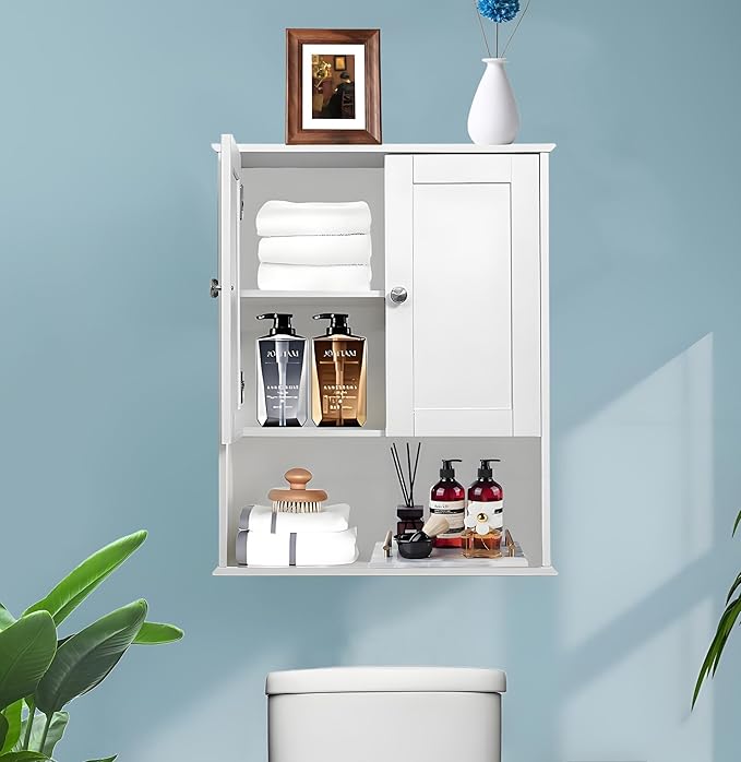 Bathroom Cabinet Wall Mounted Over Toilet Storage Cabinet 20x28 Inch White Wood