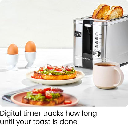 Chefman 2-Slice Digital Toaster, Stainless Steel, Extra-Wide Slots