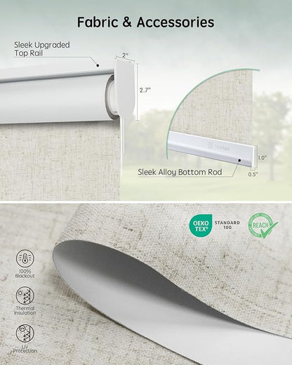 Yoolax Motorized Roller Shades, Energy Efficient, Linen Beige, Compatible