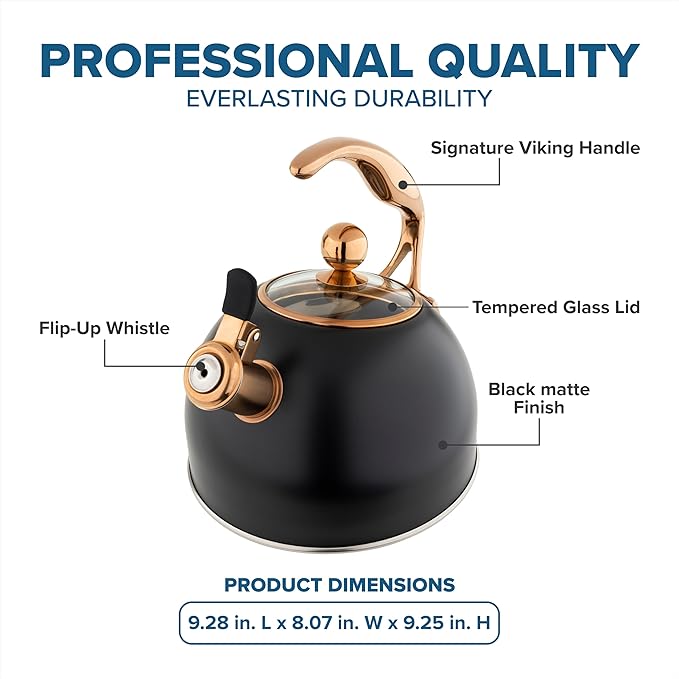 Viking 3-Ply Stainless Steel Tea Kettle, 2.6 Quart Stovetop Hot Water Pot